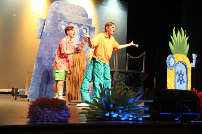 Riley Sergent and Hunter Ayers perform a scene from “The SpongeBob Musical.”
