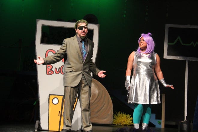 Ethan Jackson and Kim Flores perform a scene from “The SpongeBob Musical.”