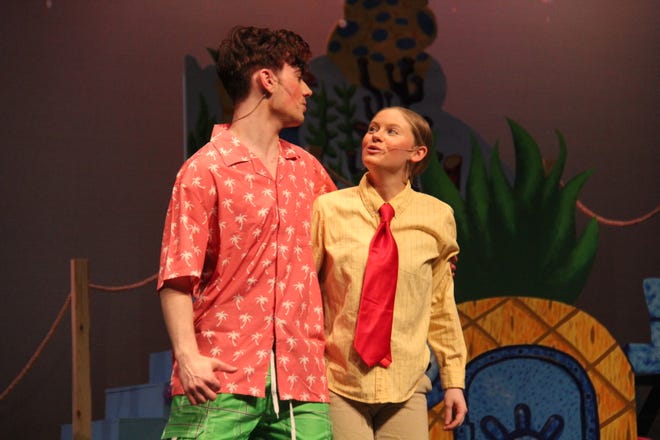 Riley Sergent and Alexa Nelson perform a scene from “The SpongeBob Musical.”