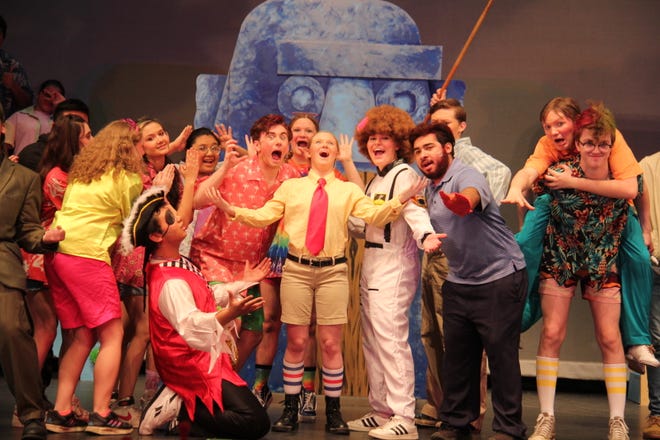 Perry students pose for a photo following a performance of “The SpongeBob Musical.”