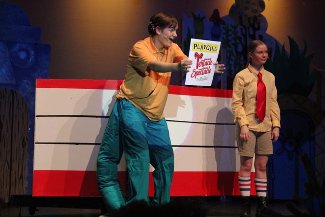 Hunter Ayers, as Squidward, performs a scene from “The SpongeBob Musical.”