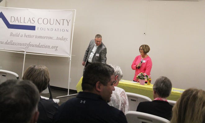 Lynn Ubben speaks during a Dallas County Foundation grant presentation on Tuesday, April 23, 2024, at the Granger Community Center.