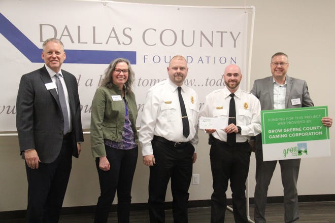 Dexter Fire & Rescue Association receives a Dallas County Foundation and Grow Greene County grant during a presentation on Tuesday, April 23, 2024, at the Granger Community Center.